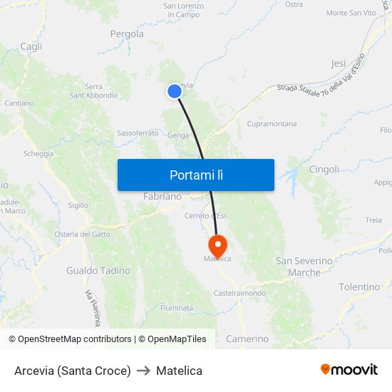 Arcevia (Santa Croce) to Matelica map