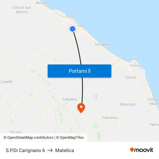 S.P.Di Carignano 6 to Matelica map