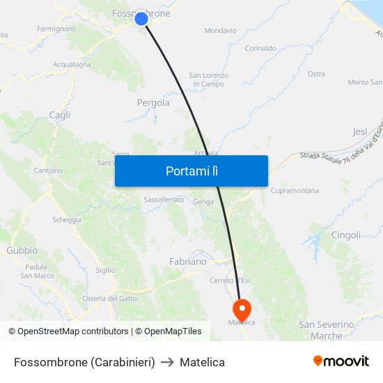 Fossombrone (Carabinieri) to Matelica map