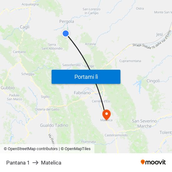 Pantana 1 to Matelica map