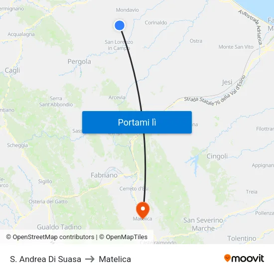 S. Andrea Di Suasa to Matelica map