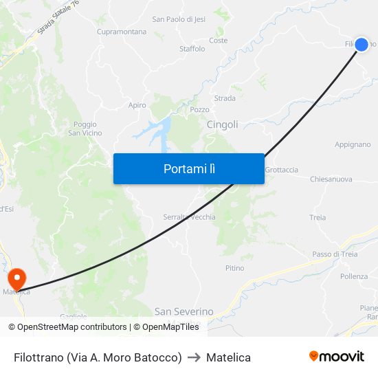 Filottrano (Via A. Moro Batocco) to Matelica map