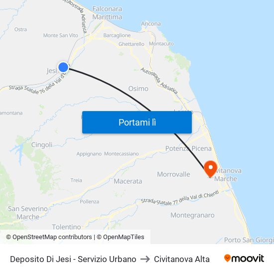 Deposito Di Jesi - Servizio Urbano to Civitanova Alta map