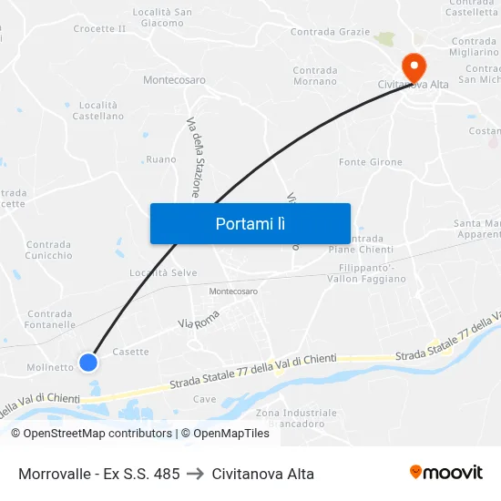 Morrovalle - Ex S.S. 485 to Civitanova Alta map
