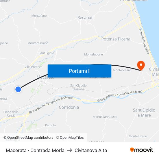 Macerata - Contrada Morla to Civitanova Alta map