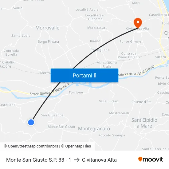 Monte San Giusto S.P. 33  - 1 to Civitanova Alta map