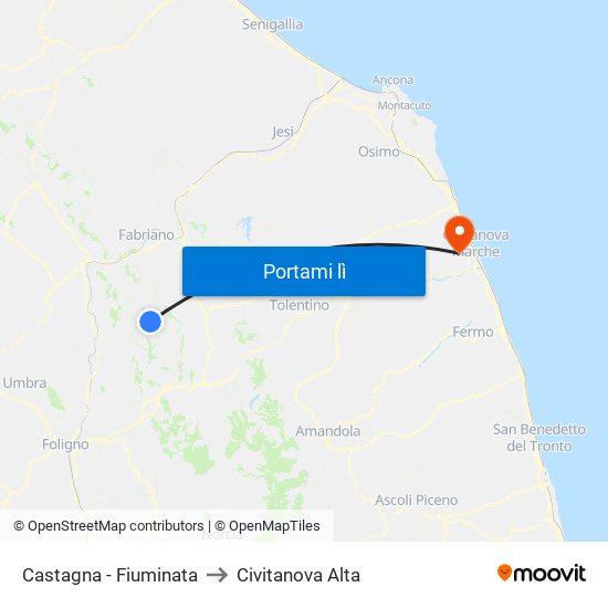 Castagna - Fiuminata to Civitanova Alta map