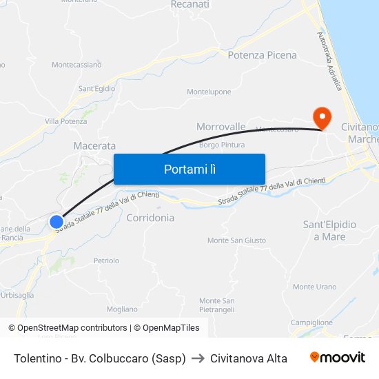 Tolentino - Bv. Colbuccaro (Sasp) to Civitanova Alta map