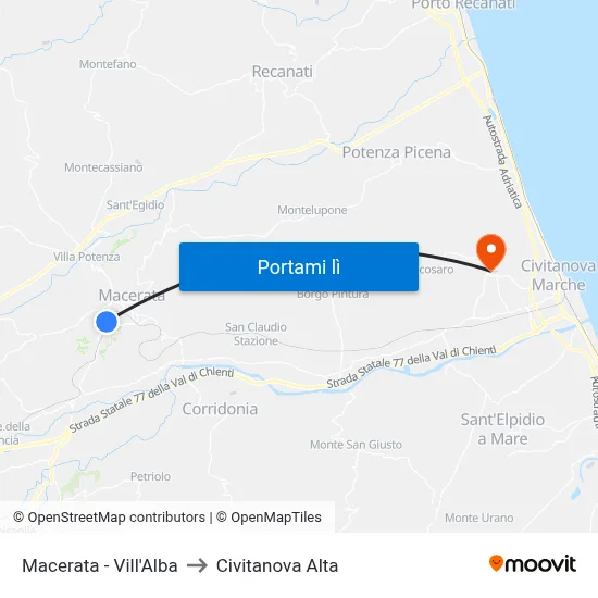Macerata - Vill'Alba to Civitanova Alta map
