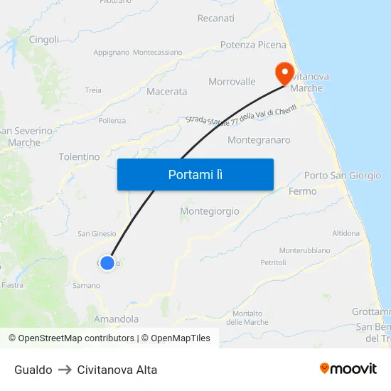 Gualdo to Civitanova Alta map