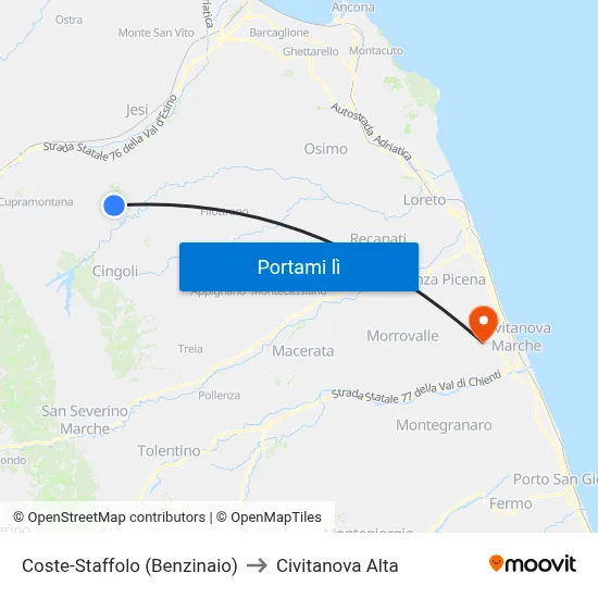 Coste-Staffolo (Benzinaio) to Civitanova Alta map