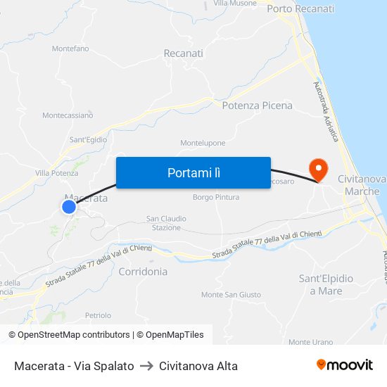 Macerata - Via Spalato to Civitanova Alta map