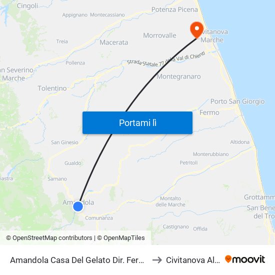 Amandola Casa Del Gelato Dir. Fermo to Civitanova Alta map