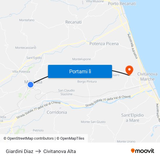 Giardini Diaz to Civitanova Alta map