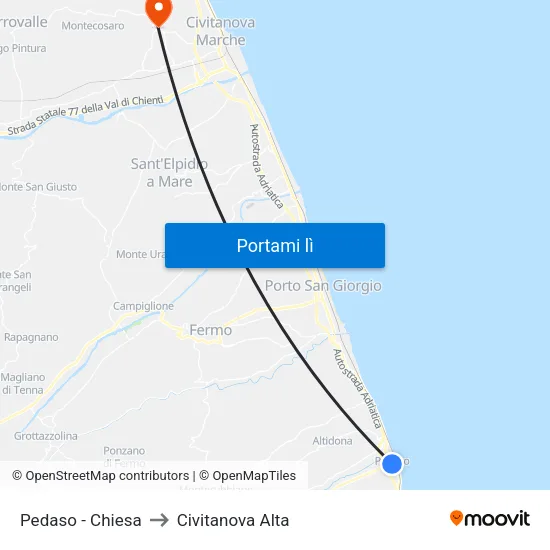 Pedaso - Chiesa to Civitanova Alta map