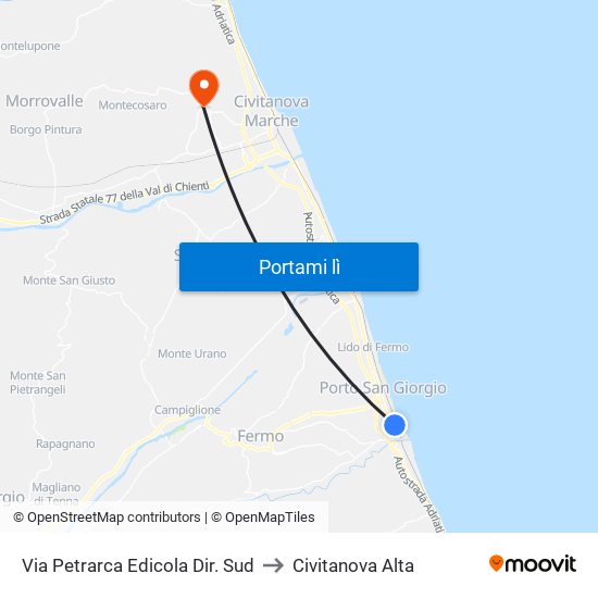 Via Petrarca Edicola Dir. Sud to Civitanova Alta map
