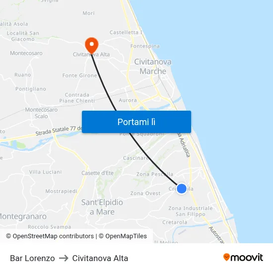 Bar Lorenzo to Civitanova Alta map