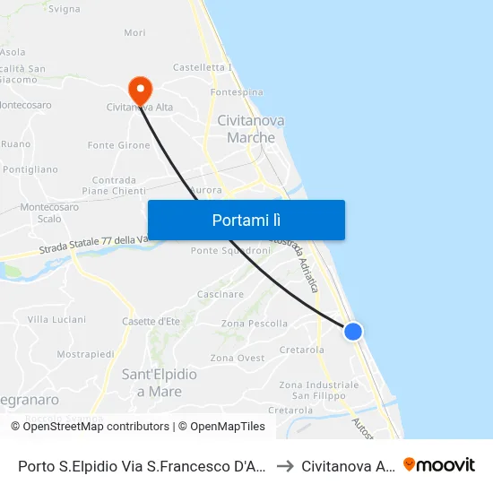 Porto S.Elpidio Via S.Francesco D'Assisi to Civitanova Alta map