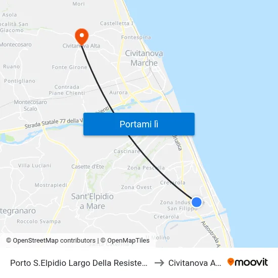 Porto S.Elpidio Largo Della Resistenza to Civitanova Alta map