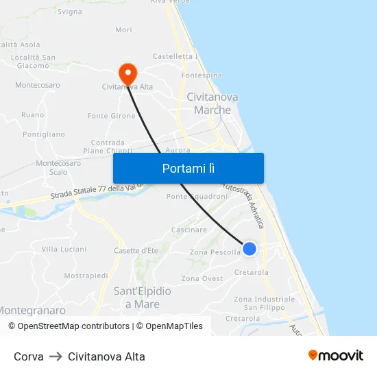 Corva to Civitanova Alta map