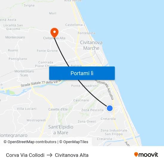 Corva Via Collodi to Civitanova Alta map