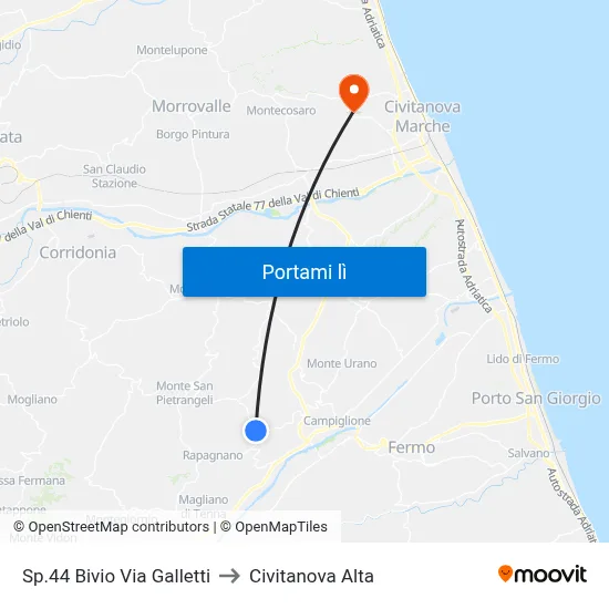 Sp.44 Bivio Via Galletti to Civitanova Alta map
