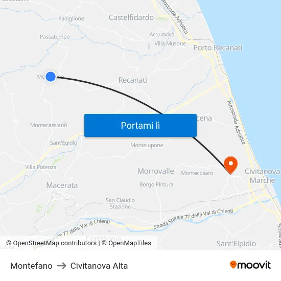 Montefano to Civitanova Alta map