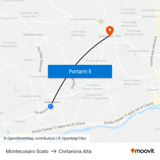 Montecosaro Scalo to Civitanova Alta map