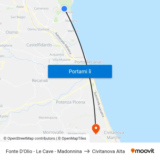 Fonte D'Olio - Le Cave - Madonnina to Civitanova Alta map
