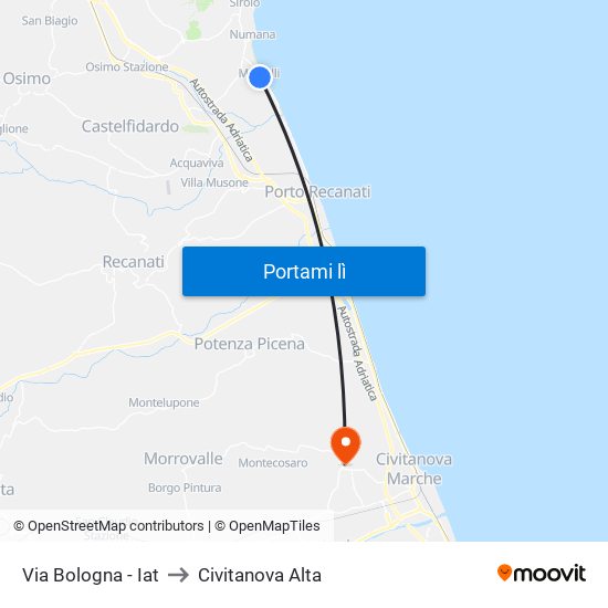 Via Bologna - Iat to Civitanova Alta map