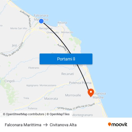 Falconara Marittima to Civitanova Alta map