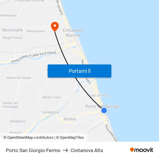 Porto San Giorgio-Fermo to Civitanova Alta map