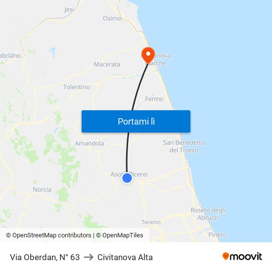 Via Oberdan, N° 63 to Civitanova Alta map