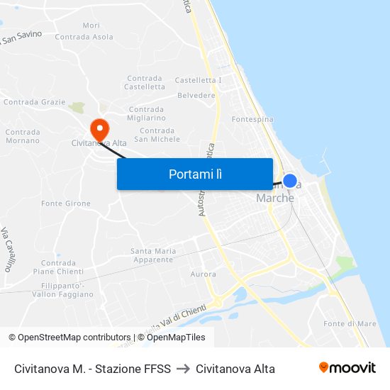 Civitanova M. - Stazione FFSS to Civitanova Alta map