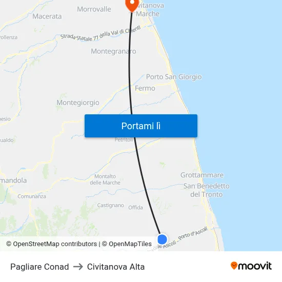 Pagliare Conad to Civitanova Alta map