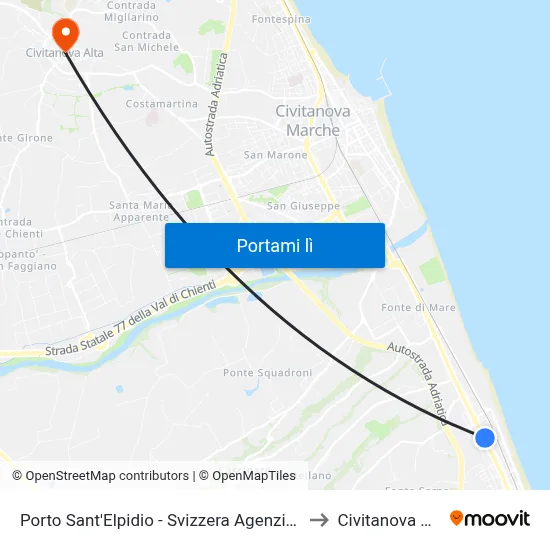 Porto Sant'Elpidio - Svizzera Agenzia MA to Civitanova Alta map