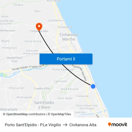 Porto Sant'Elpidio - P.Le Virgilio to Civitanova Alta map