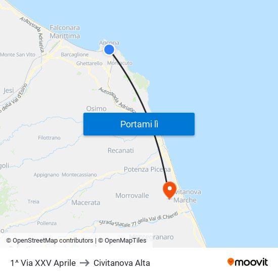 1^ Via XXV Aprile to Civitanova Alta map