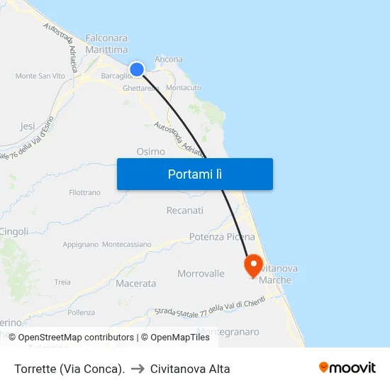 Torrette (Via Conca). to Civitanova Alta map