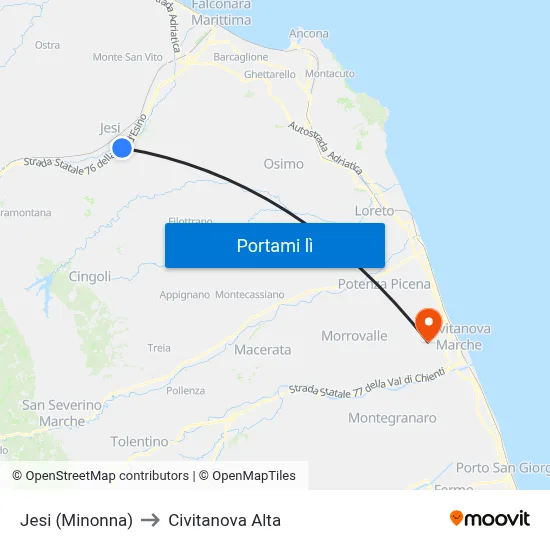 Jesi  (Minonna) to Civitanova Alta map