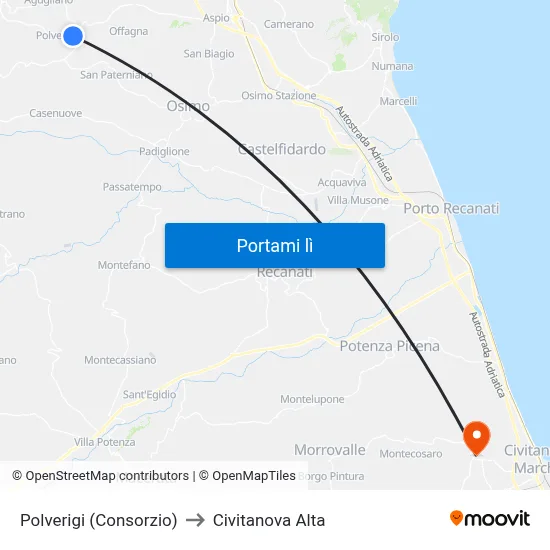 Polverigi (Consorzio) to Civitanova Alta map