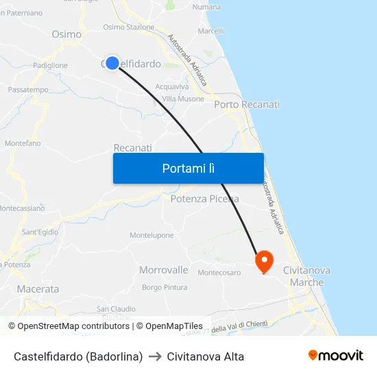 Castelfidardo (Badorlina) to Civitanova Alta map