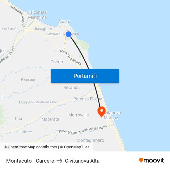 Montacuto - Carcere to Civitanova Alta map