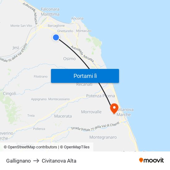 Gallignano to Civitanova Alta map