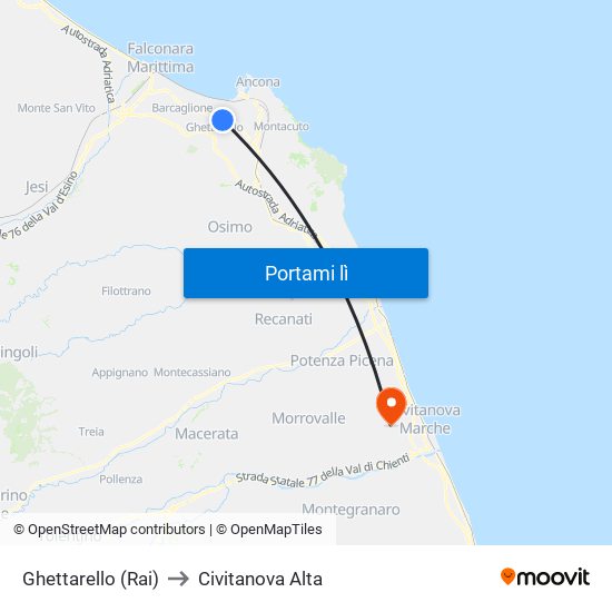 Ghettarello (Rai) to Civitanova Alta map