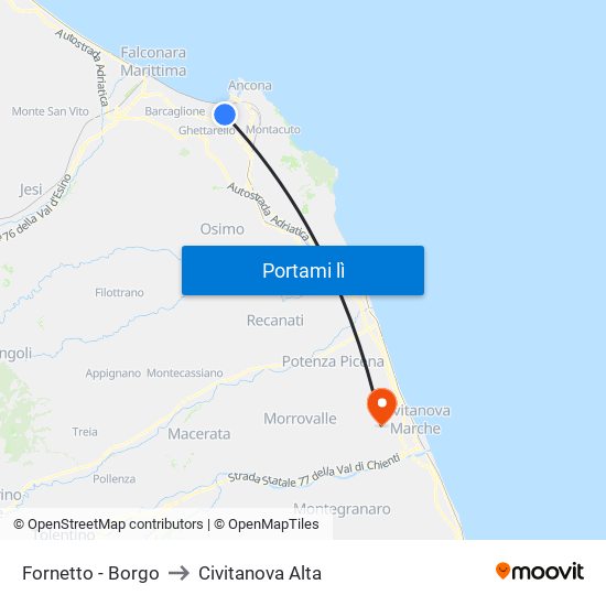 Fornetto - Borgo to Civitanova Alta map