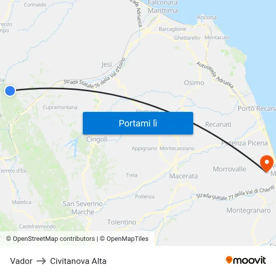Vador to Civitanova Alta map