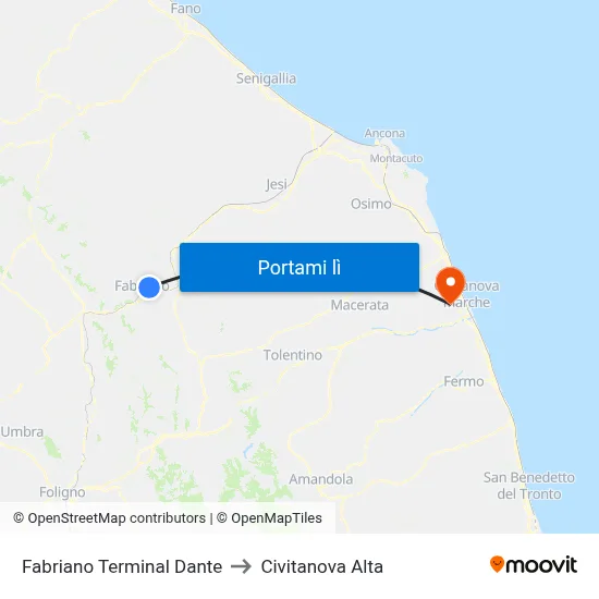 Fabriano  Terminal Dante to Civitanova Alta map