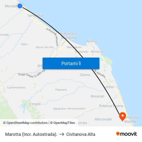 Marotta (Incr. Autostrada). to Civitanova Alta map