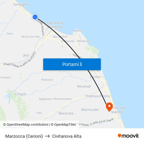 Marzocca (Cerioni) to Civitanova Alta map